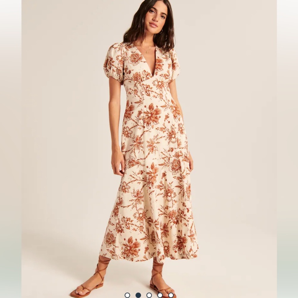 Puff Sleeve Slim Poplin Midi Dress - Abercrombie & Fitch